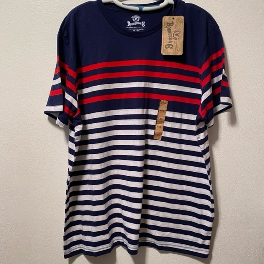RoeBuck & Co Shirt Mens Size XXL New With Tags Stripes Pull Over Medieval Blue‎